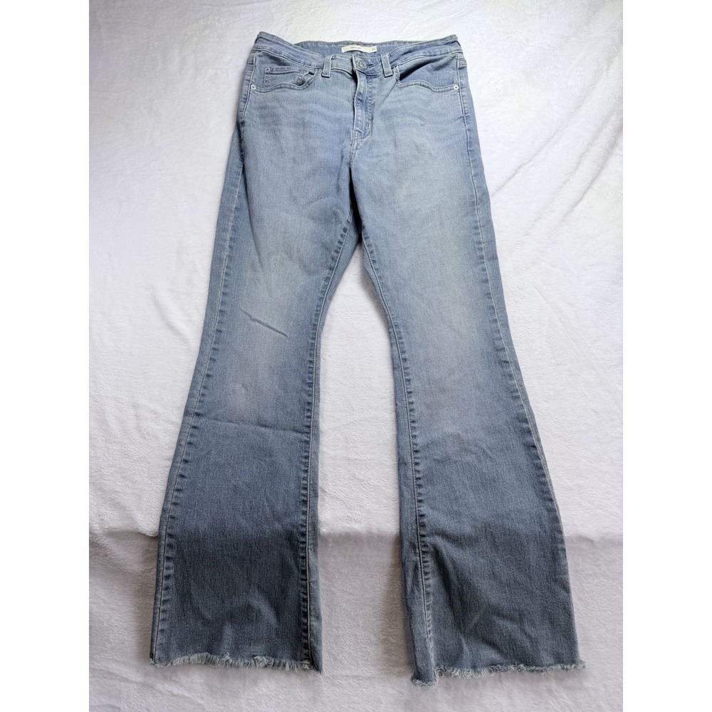 Levi's 726 High Rise Flare Jeans Size 31 Light Wash Frayed Raw Hem‎ Distressed
